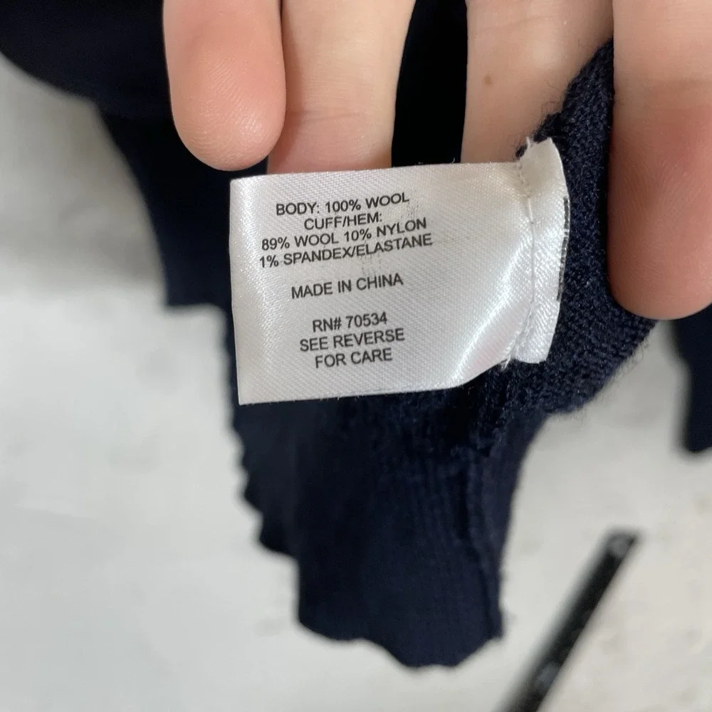 Orvis Men's XXL Navy Blue Merino Wool 1/4 Zip Mock Neck Sweater Knit